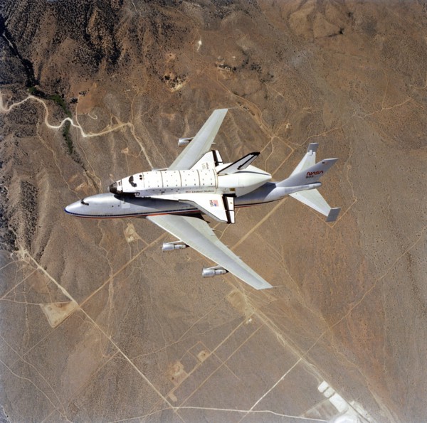 This spectacular view of the NASA 905 transport aircraft