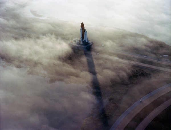 the 'Challenger' - STS-6 - being  Rolled Out to Pad 39A in the morning fog, 11/30/1982