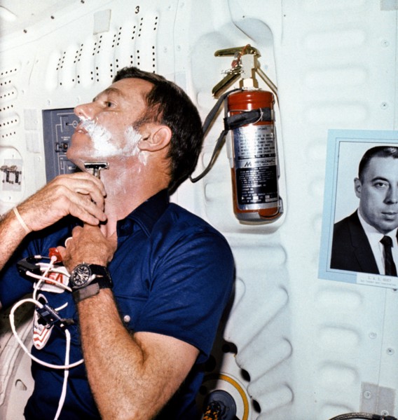 Astronaut Joe H. Engle, here shaving