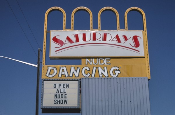 2000s America -  Saturday Nude Dancing sign, Aurora, Colorado 2004