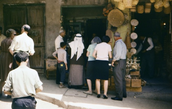 Customers shopping at a bazaar or market in Nazereth