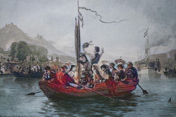 Fine People On A Sunday Trip By Boat On The Rhine