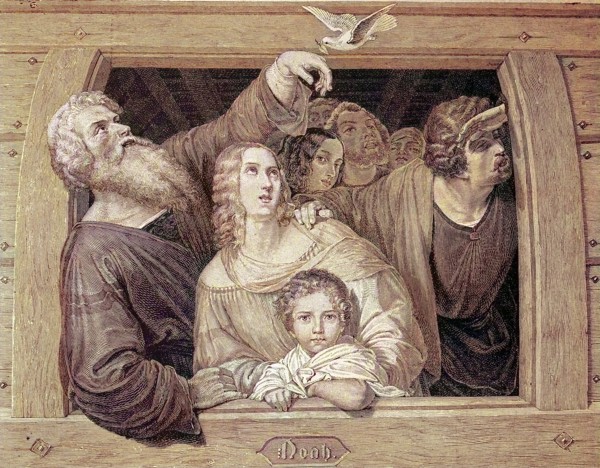 Noah And His Family Receive The Dove On Their Return To The Ark / Noah Giving The Gesture Of Orant As The Dove Returns