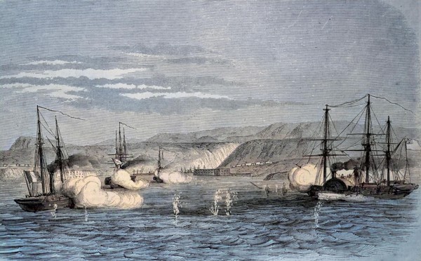 Sea Battle Between Russian And French Troops In Front Of The Crimean Peninsula