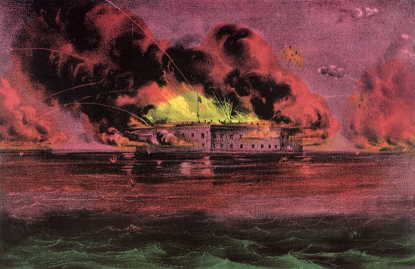 The Bombardment of Fort Sumter in Charleston Harbor.