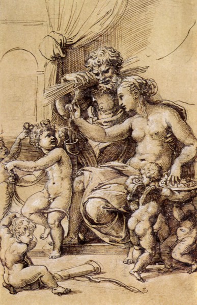 Venus, Vulcain, l'Amour et cinq putti.
