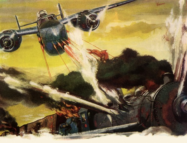B-25 Mitchell attacking Japanese Train.