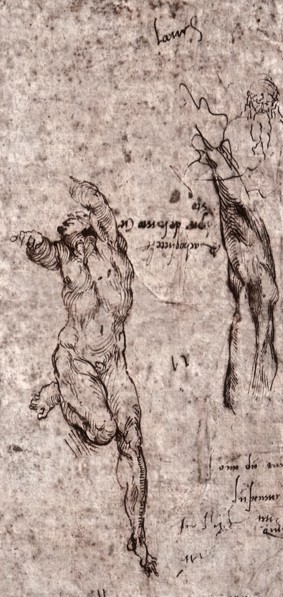 Nude Male Figure, Represented Frontally, with Arms.