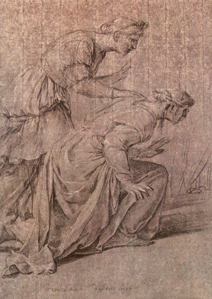 Two Women Leaning Forward with Their Heads Turned.