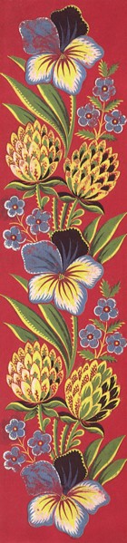 Flower and Stems Floral Repeat Pattern on Red Background.
