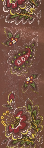 Paisley Flower Floral Repeat Border Pattern Brown Background.