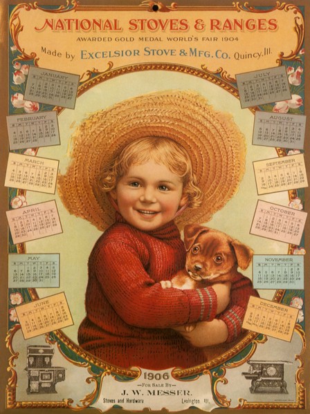 Girl in Straw Hat holds Puppy.