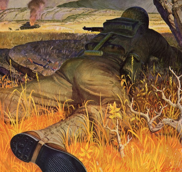 Soldier laying Prone attacking Enemy Tank.