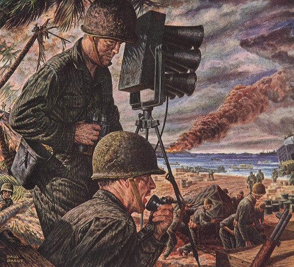 Navy Beachmaster broadcasting Commands over Loudspeaker.