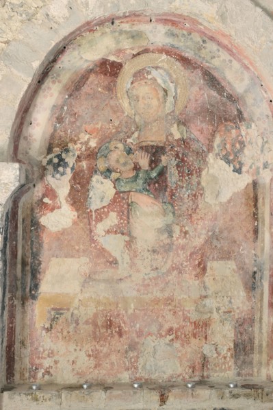 Fresco with Madonna with Child. Madonna Manù. Lapedona. Marche. Italy