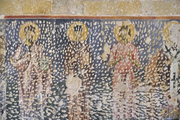 Lecce, township of Casalabate (Italy, Puglia, province of Lecce) abbey of Santa Maria di Cerrate, the church, interior, images of saints, fresco (XIII-XIV century)