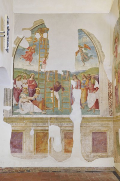 Città della Pieve (Italy, Umbria, province of Perugia), Church of Santa Maria dei Servi. Chapel of the Madonna della Stella, Perugino, Deposition from the cross, fresco, 15th-16th century