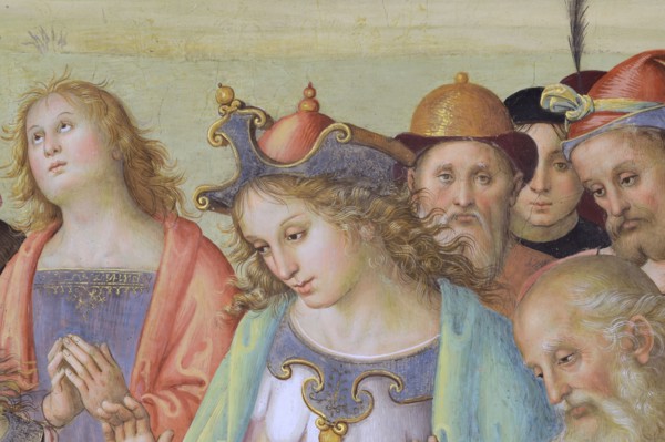 Città della Pieve (Italy, Umbria, province of Perugia), Oratory of Santa Maria dei Bianchi, Perugino, Adoration of the Magi, fresco dimensions 700x650 cm, dating 1504. Detail