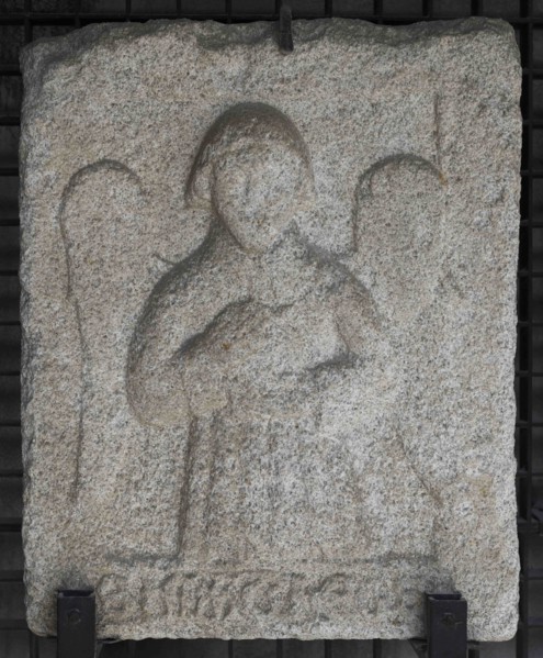 Stone slab showing an angel symbolizing Saint Matthew