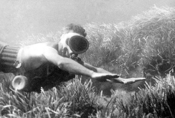 underwater fishing, 1945-48