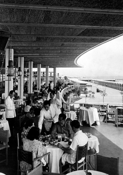 venise, lido, grand hotel des bains, restaurant et cabines de plage