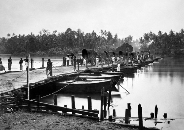 asie, sri lanka, pont de bateau cinghalais, 1910