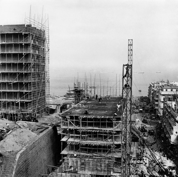 asie, chine, hong kong, chantiers d'extension de la ville, 1958