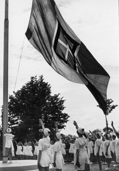 europa, italie, turin, colonie permanente 3 janvier, levé du drapeau, 1930