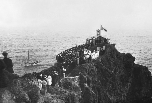 procession, église de Madonna della Punta, bonassola, ligurie, italie années 1920