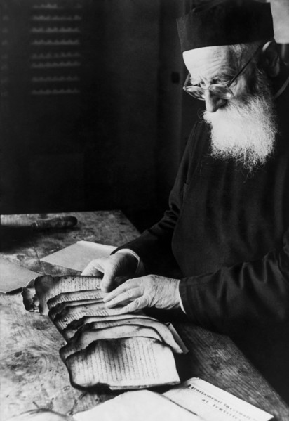 Italy. lazio. monk restorer of books in grottaferrata. 1965