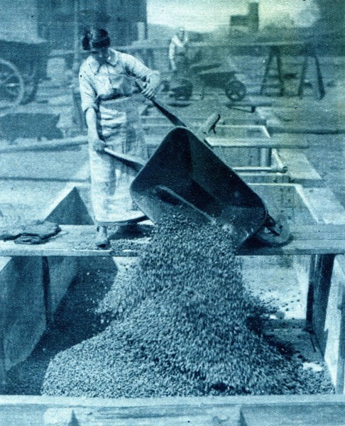 Wheeling coke to tracks at Coventry gasworks.