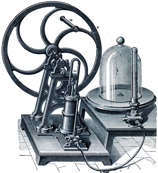 Double action air pump with a single oscillating cylinder.