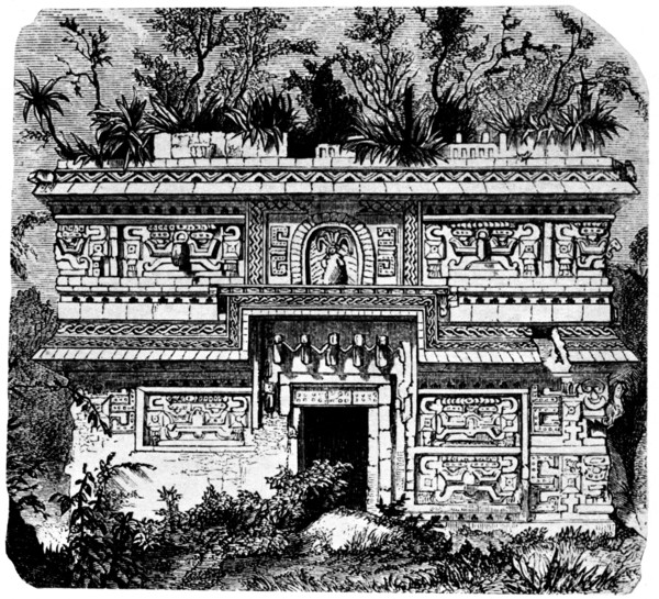 Facade of the temple in the city of Chichen Itza on the Yucatan Peninsula.