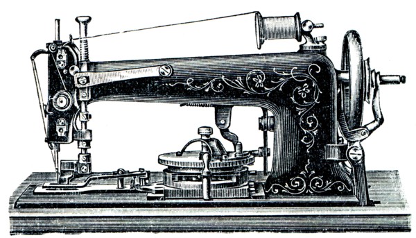 Machine for sewing on buttons.