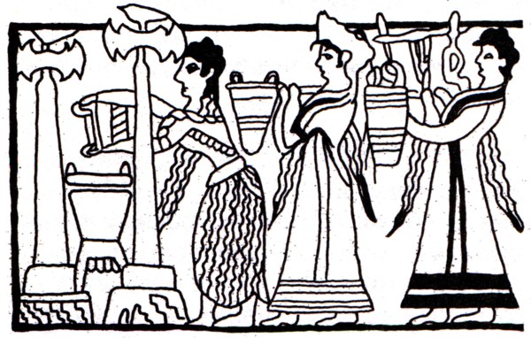 Detail of the image on the sarcophagus from Hagia Triada, Crete.