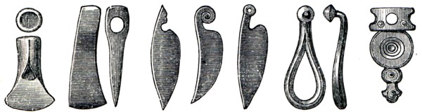 Iron axes, knives and hooks.
