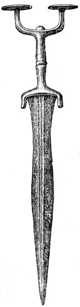 Iron dagger with a bronze handle.