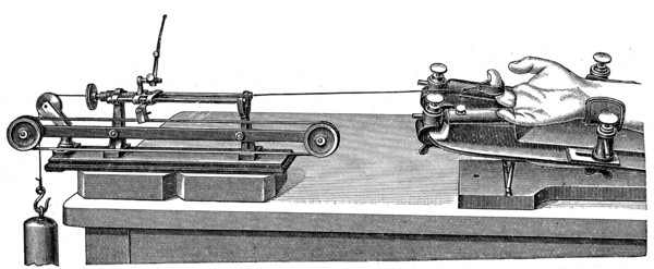 Ergograph, an instrument for recording muscular activity in the study of the dynamics of their health.