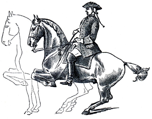 Graduate School of Riding - curvet, dotted line denotes the position after the jump and its repetition.