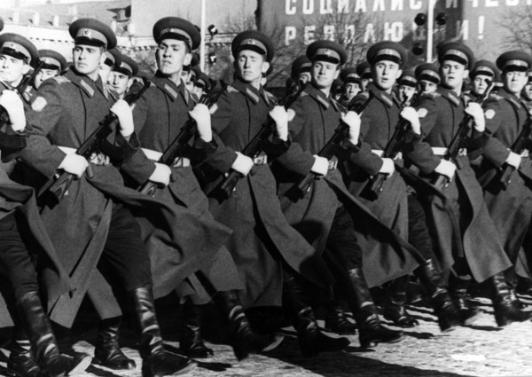 Garrison parade, the infantry in red square.