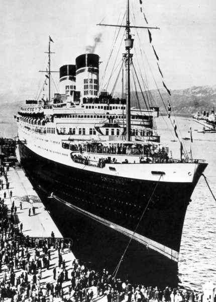 The Transatlantic Conte Di Savoia In The Port Of Genoa.