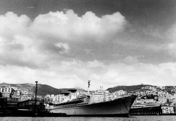 Raffaello transatlantic ship in genoa harbour, 1975