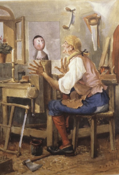 Geppetto and Pinocchio, illustration