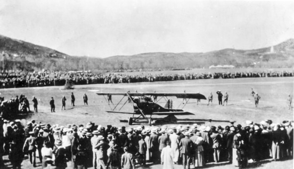 Arturo ferrarin ariives at tsing-tao at the end of air cruise rome-tokyo, 1920