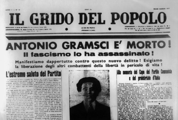 Headline of the newspaper announcing the death of antonio gramsci,1937