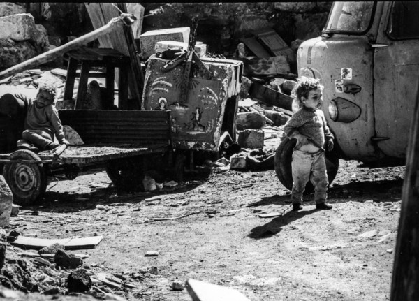Children living near rubble