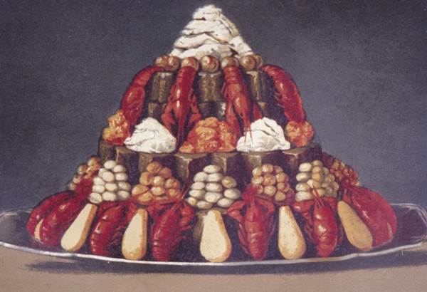 Illustration painted by marcel ronjat for the cookbook le livre de cuisine by the chef jules gouffe, 1867