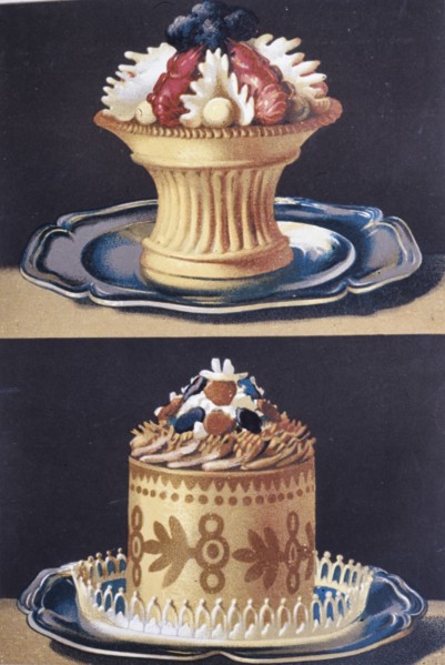 Illustration painted by marcel ronjat for the cookbook le livre de cuisine by the chef jules gouffe, 1867