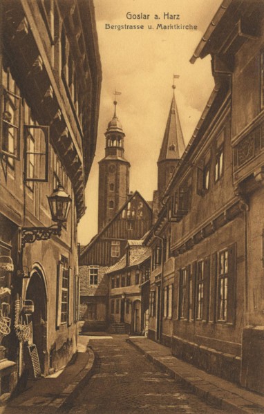Bergstraße and market church of Goslar, Lower Saxony, Germany, view from about 1910, digital