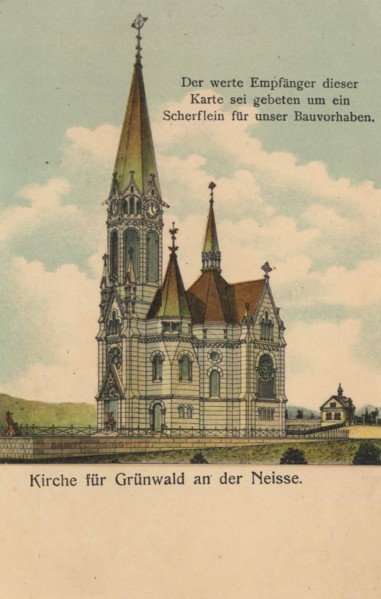 Church for Grünwald an der Neisse, Germany, Mseno nad Nisou is today a district of the town of
